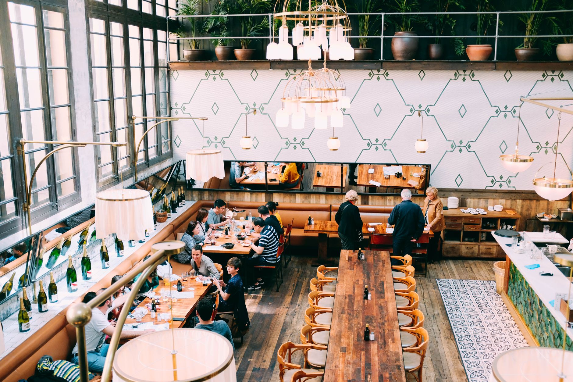Restaurant interior with finished wood tables and millwork